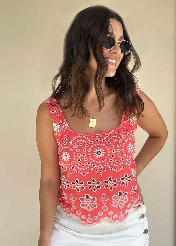 Camisa Manga Sisa en Ojalillo Coral-Bambu