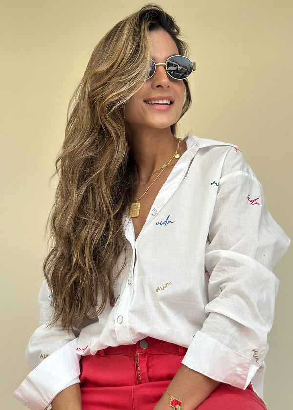 Camisa Bordada Manga Larga  Marfil - Sor