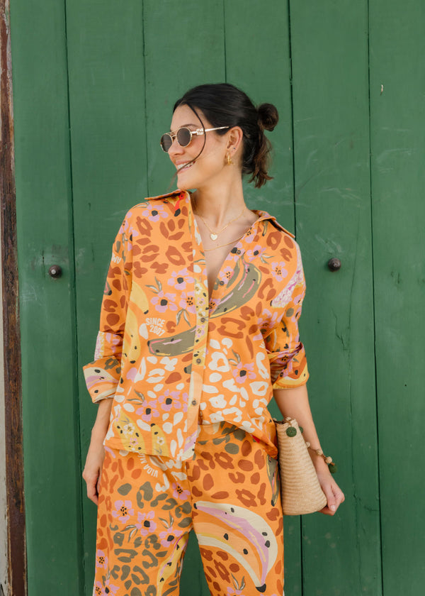 Camisa Manga Larga Estampada Naranja -  Lola Banana