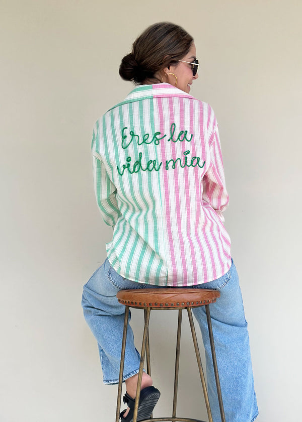 Camisa Manga Larga Rayas Bordada - Penelope