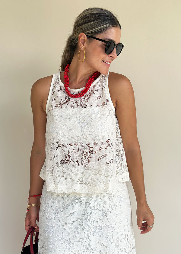 Camisa Manga sisa Blonda Beige - Adriana