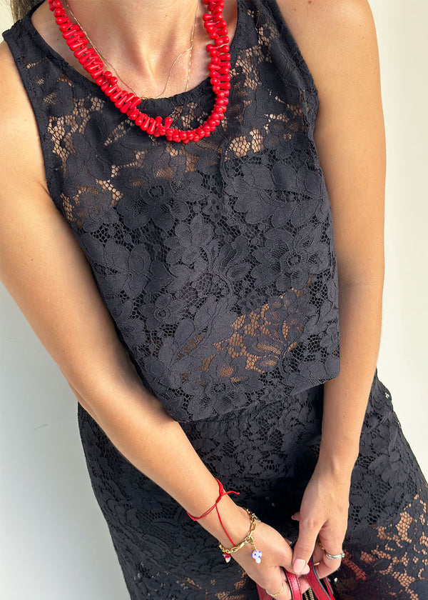 Camisa  Manga Sisa Blonda Negro - Adriana