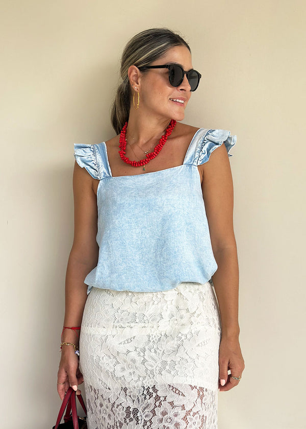 Camisa Manga Sisa Con Boleros Azul - Luisa