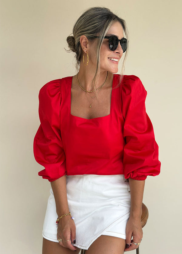 Camisa Manga Globo Rojo - Paulina