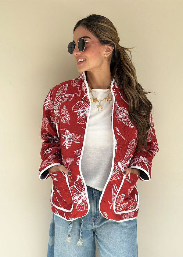 Chaqueta Puffer Estampada Terracota - Azahar