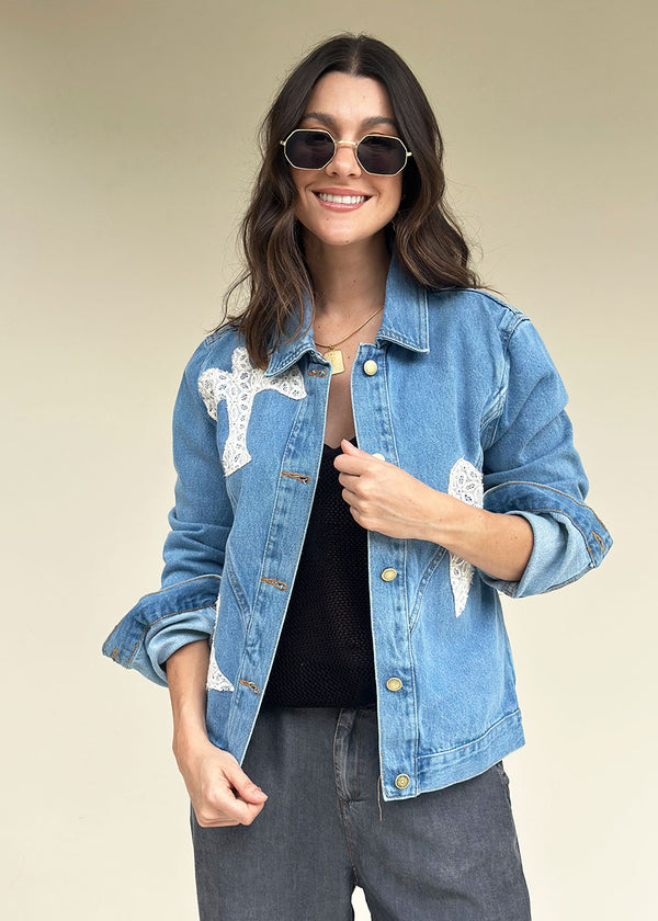 Chaqueta Con Apliques Denim Azul - Candelaria