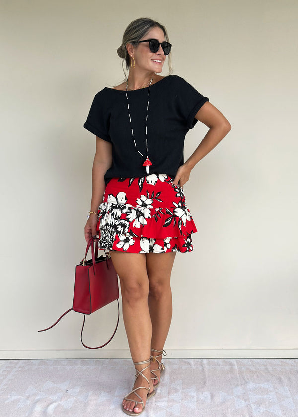 Falda Corta Boleros Estampada Roja - Monarca